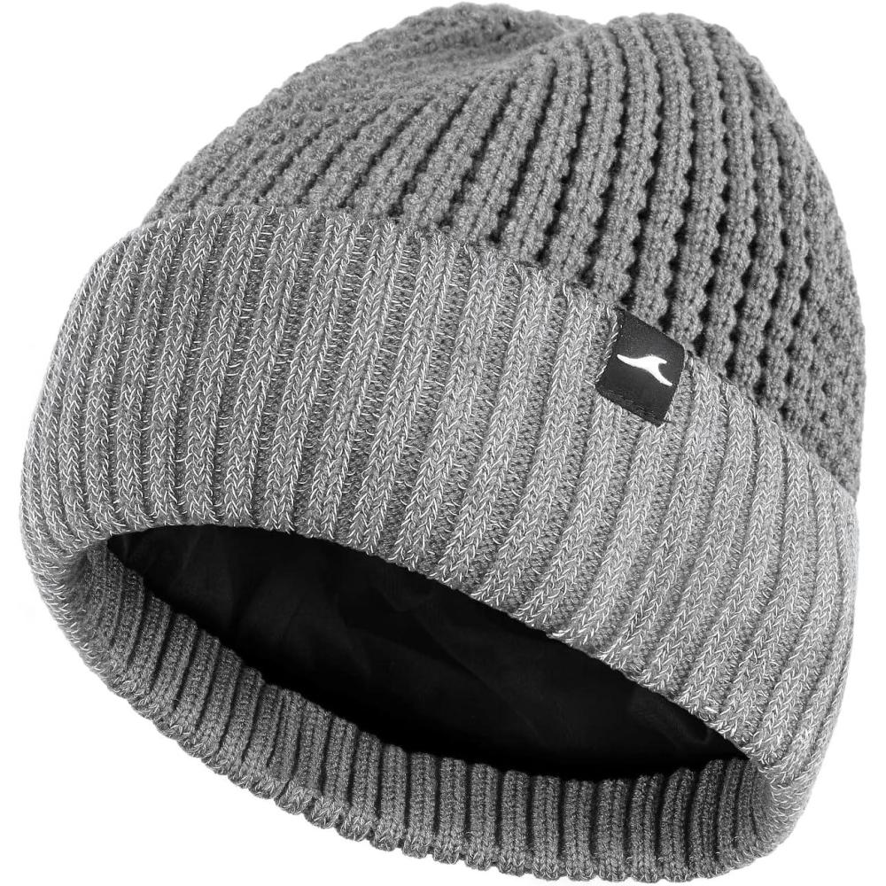 imageAchiou Winter Reflective Beanie Hat for Men Women Warm Cuffed Winter Knit Hat Cap for Running Outdoor Sports High VisibilityGrey