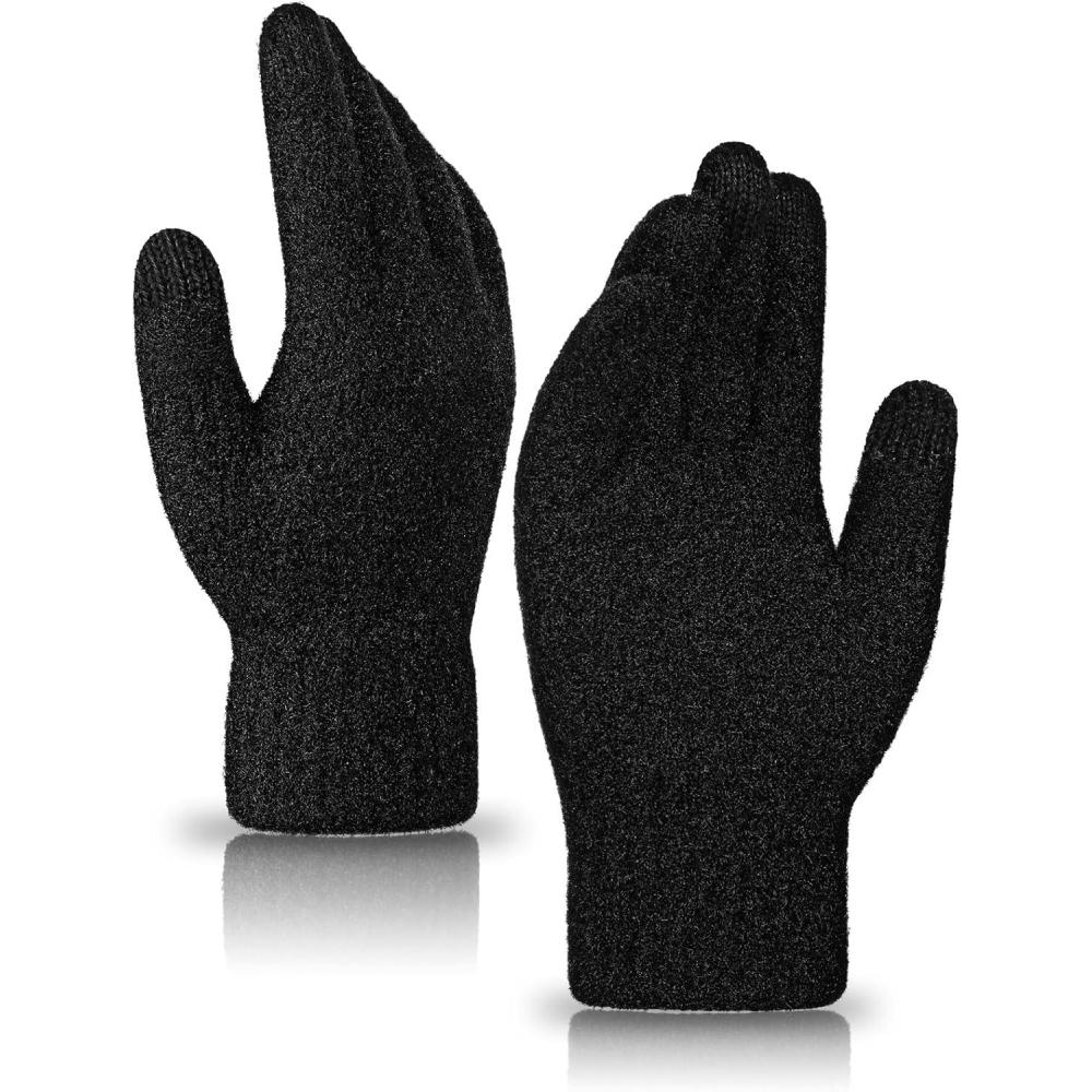 imageAchiou Winter Touchscreen Gloves Knit Warm Thick Thermal Soft Comfortable Wool Lining Elastic Cuff Texting for Women MenBlack