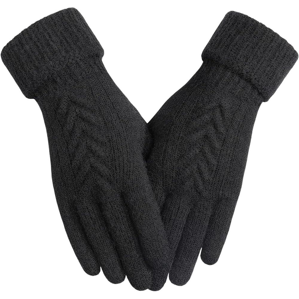 imageAchiou Women Winter Gloves Touch Screen Texting Gloves Elastic Soft Warm Knit Lined One SizeBlack