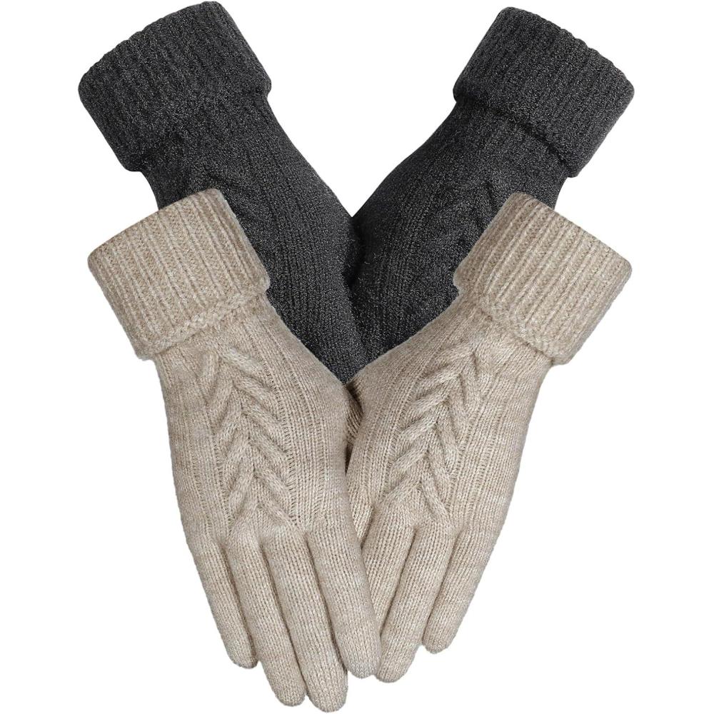 imageAchiou Women Winter Gloves Touch Screen Texting Gloves Elastic Soft Warm Knit Lined One SizeBlack and Khaki