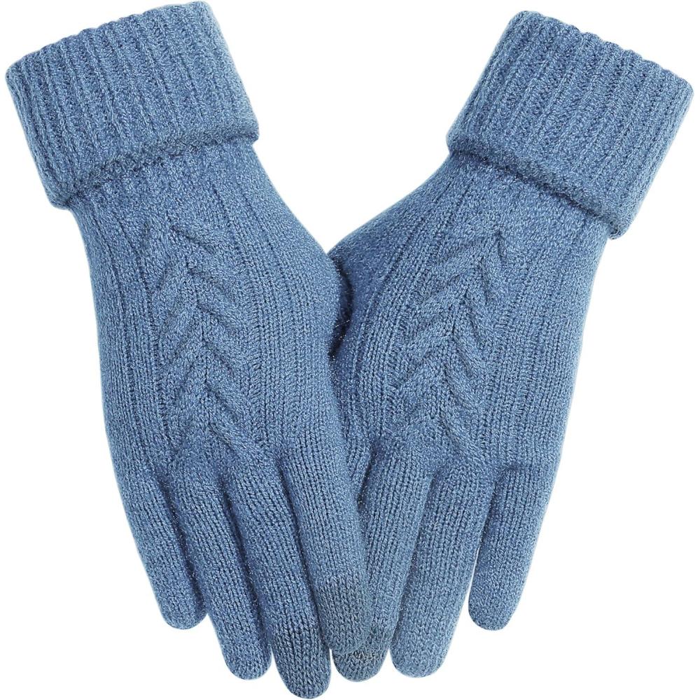imageAchiou Women Winter Gloves Touch Screen Texting Gloves Elastic Soft Warm Knit Lined One SizeBlue