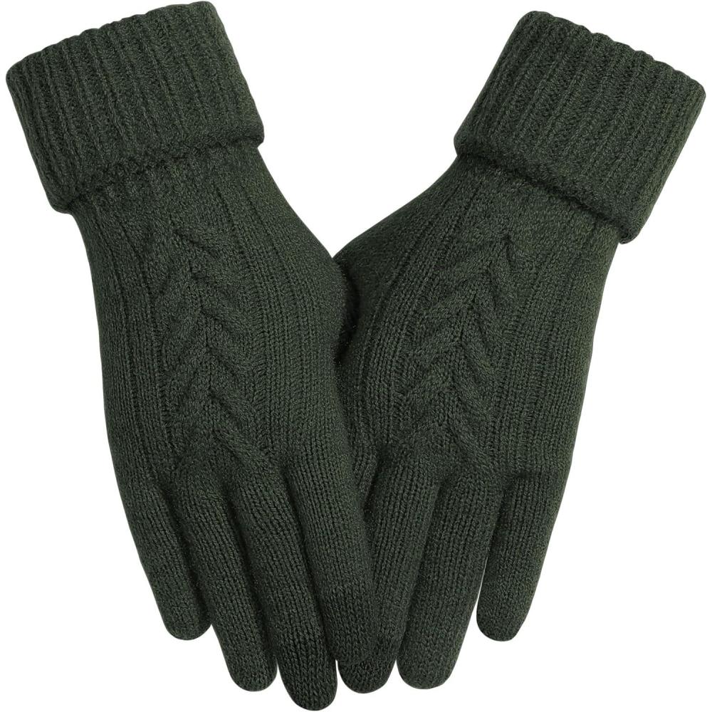 imageAchiou Women Winter Gloves Touch Screen Texting Gloves Elastic Soft Warm Knit Lined One SizeGreen