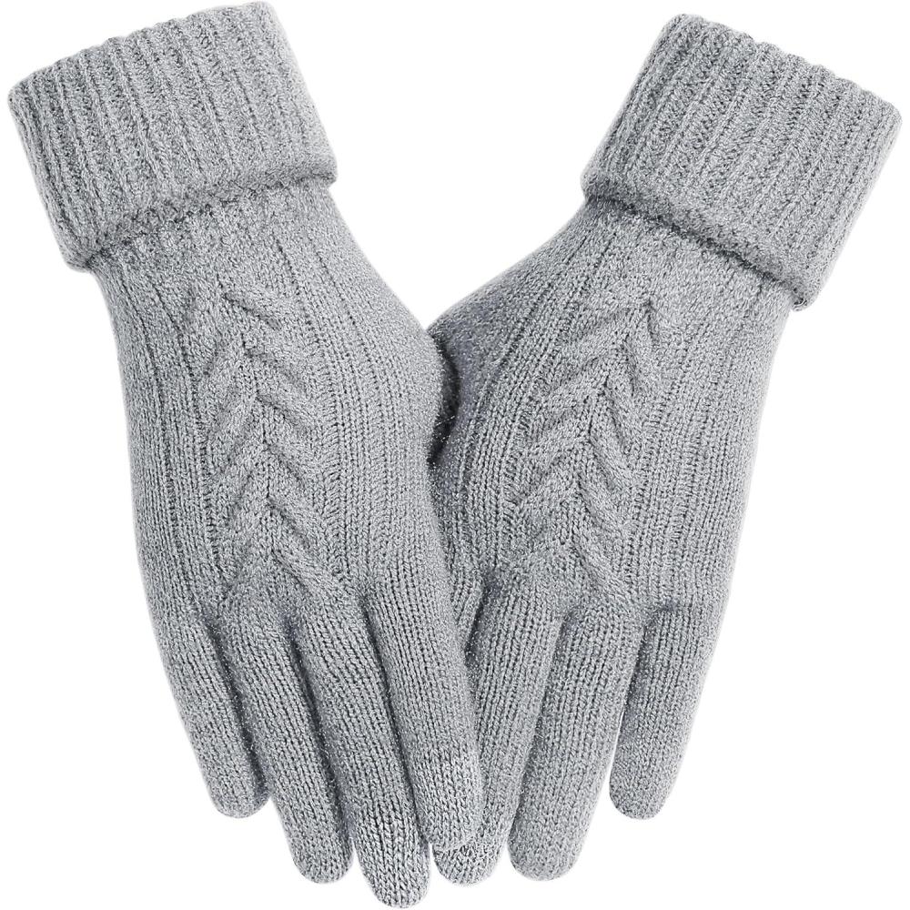 imageAchiou Women Winter Gloves Touch Screen Texting Gloves Elastic Soft Warm Knit Lined One SizeLight Gray