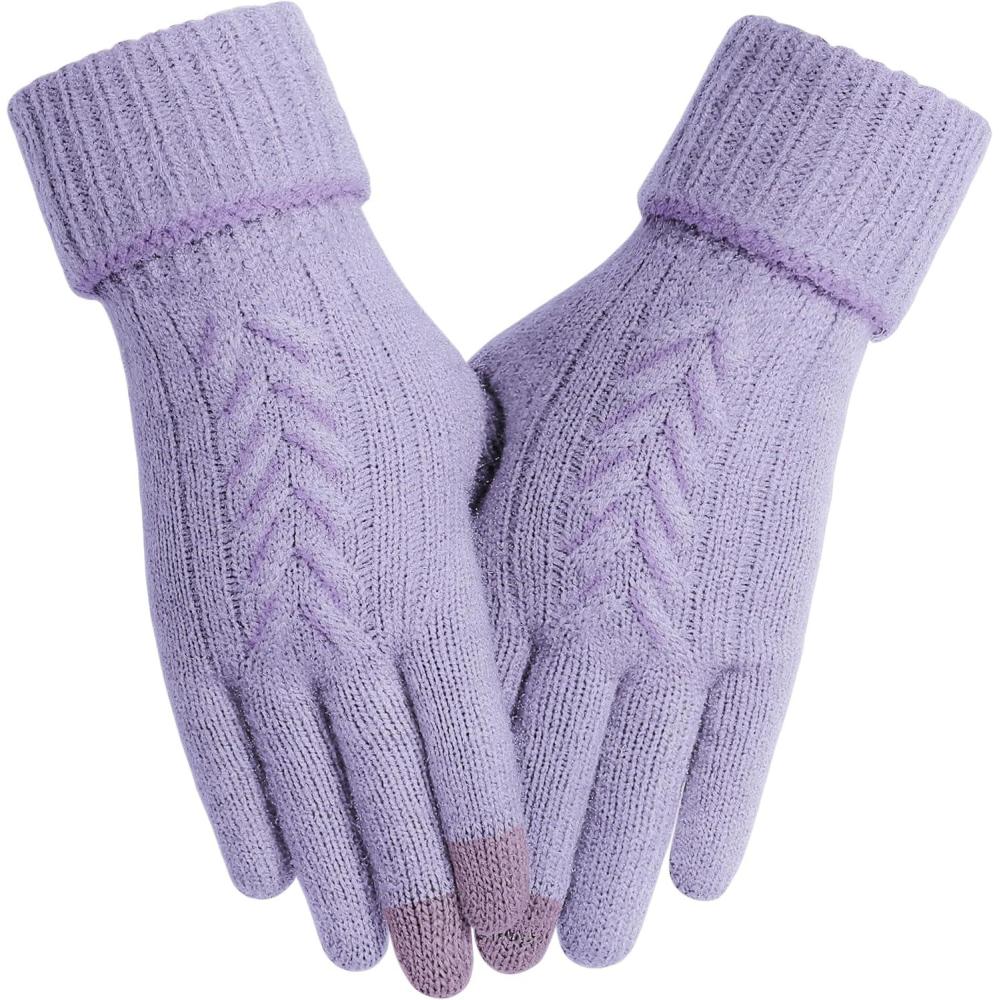imageAchiou Women Winter Gloves Touch Screen Texting Gloves Elastic Soft Warm Knit Lined One SizePurple