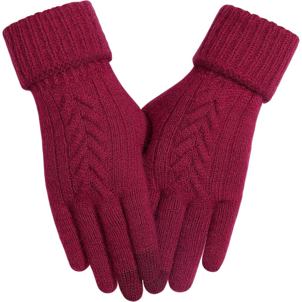 imageAchiou Women Winter Gloves Touch Screen Texting Gloves Elastic Soft Warm Knit Lined One SizeRed