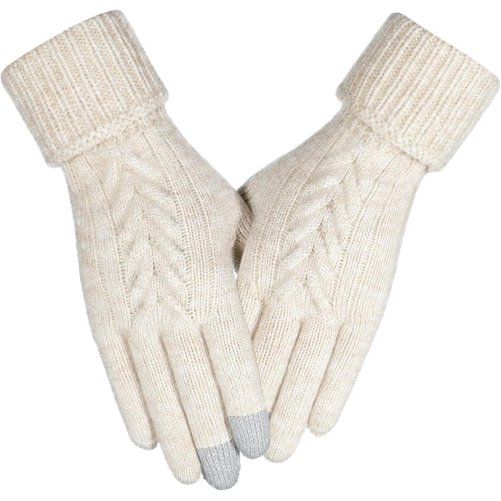 imageAchiou Women Winter Gloves Touch Screen Texting Gloves Elastic Soft Warm Knit Lined One SizeWhite