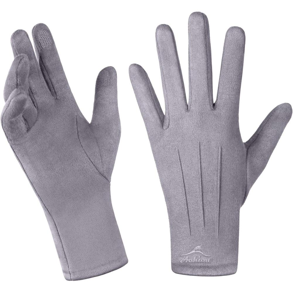 imageAchiou Women Winter Touchscreen Gloves Soft Comfortable Thermal Elastic Stretch Texting Glove for Traveling Cycling RunningGrey