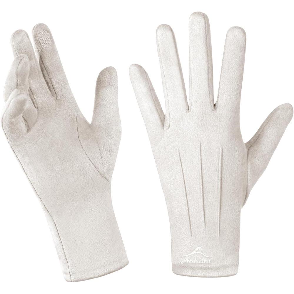 imageAchiou Women Winter Touchscreen Gloves Soft Comfortable Thermal Elastic Stretch Texting Glove for Traveling Cycling RunningWhite