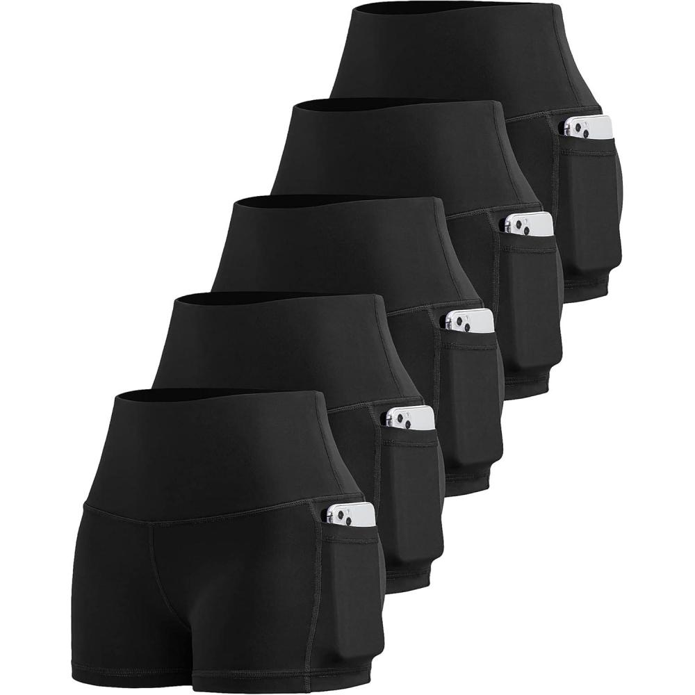 imageLZYVOO Biker Spandex Shorts Women High Waisted Tummy Control Workout Yoga Shorts with Pockets5packs  BlackBlackBlackBlackBlack