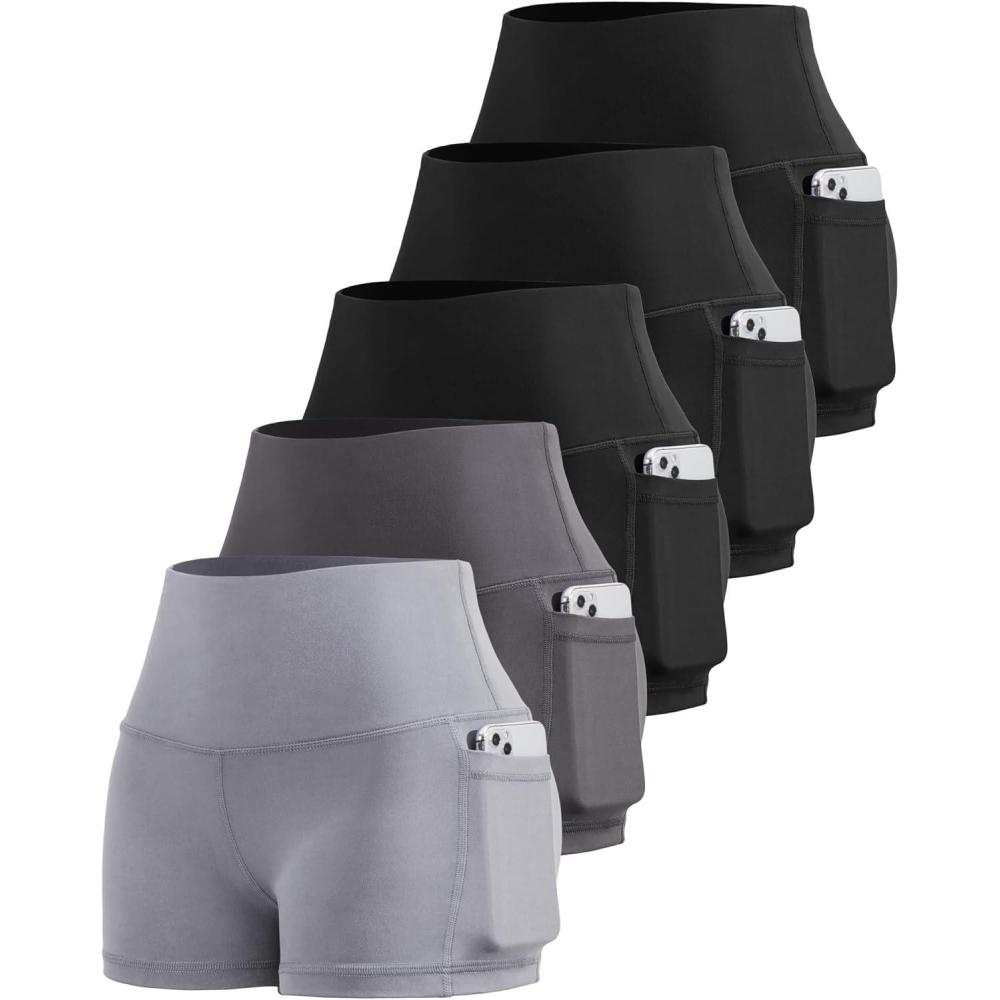 imageLZYVOO Biker Spandex Shorts Women High Waisted Tummy Control Workout Yoga Shorts with Pockets5packs  BlackBlackBlackDark GrayLight Gray