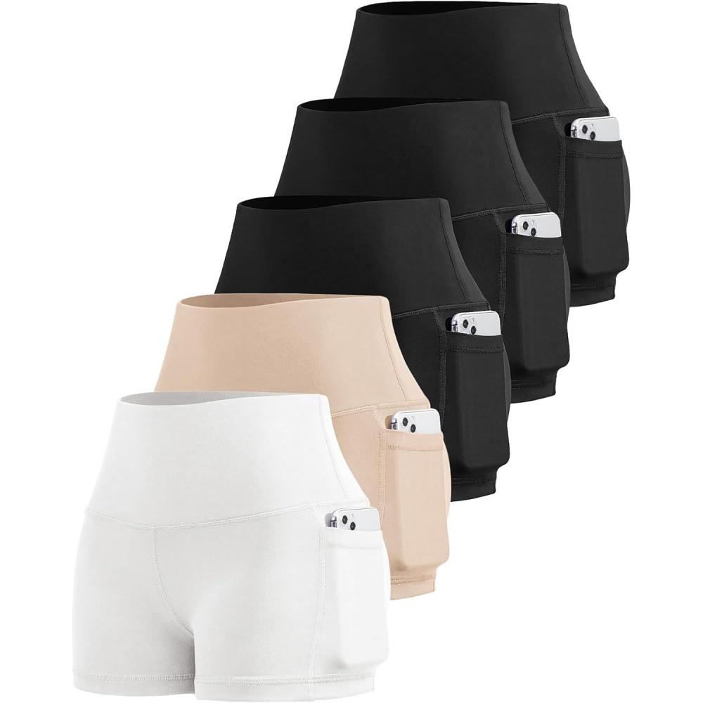 imageLZYVOO Biker Spandex Shorts Women High Waisted Tummy Control Workout Yoga Shorts with Pockets5packs BlackBlackBlackNudeWhite