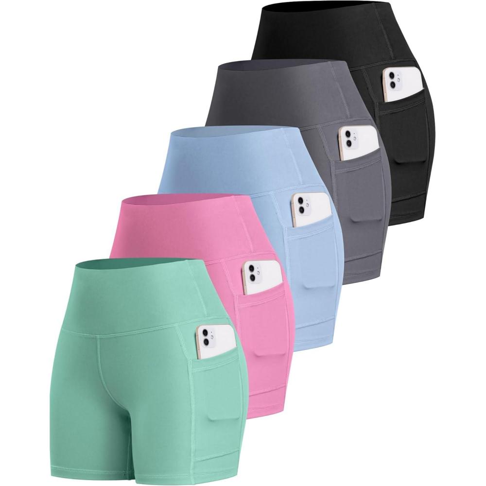 imageLZYVOO Biker Spandex Shorts Women High Waisted Tummy Control Workout Yoga Shorts with Pockets5packs  BlackDark GrayBluePinkGreen
