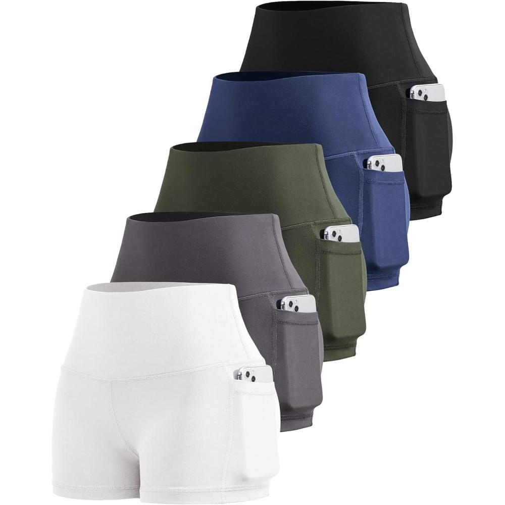 imageLZYVOO Biker Spandex Shorts Women High Waisted Tummy Control Workout Yoga Shorts with Pockets5packs BlackNavyArmy GreenDark GrayWhite