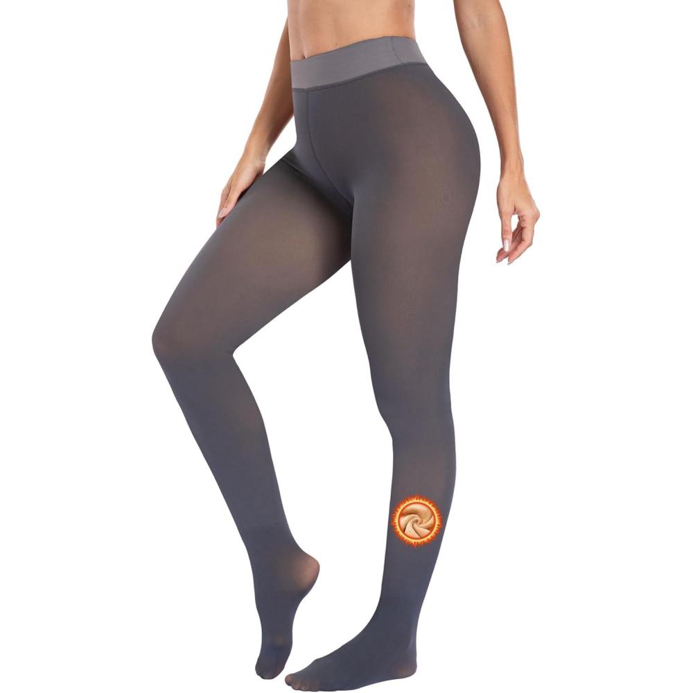 imageLZYVOO Fleece Lined Winter Tights Women Fake Translucent Warm Pantyhose Sheer Thick Thermal Tights LeggingsGrey