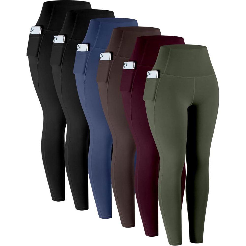 imageLZYVOO Leggings with Pockets for Women 6 Packs Soft High Waisted Tummy Control Workout Yoga Pants6 Packs Black black navy brown army Green cassis