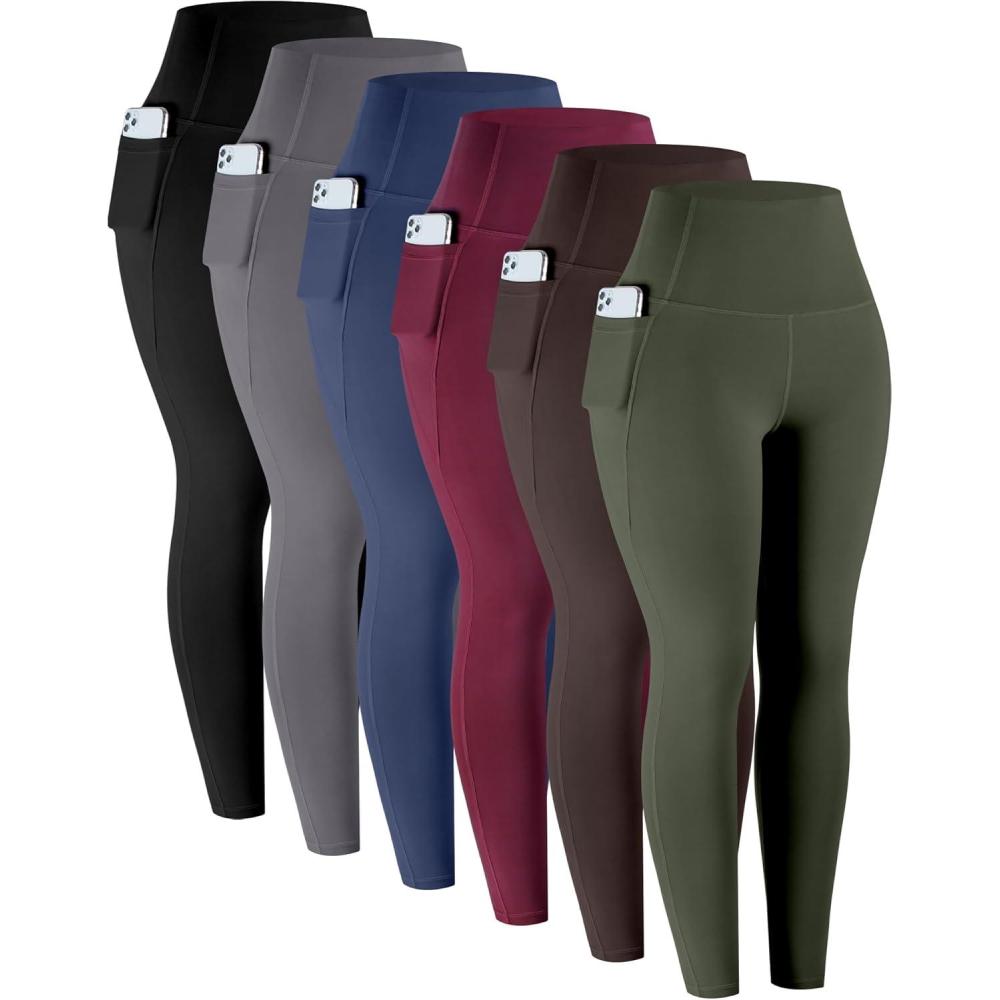 imageLZYVOO Leggings with Pockets for Women 6 Packs Soft High Waisted Tummy Control Workout Yoga Pants6 Packs Black gray navy burgundy army Green brown