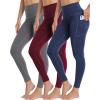 imageLZYVOO 3 Pack Leggings with Pockets for WomenHigh Waisted Workout Tummy Control Yoga Pants NavyDgrayBurgL