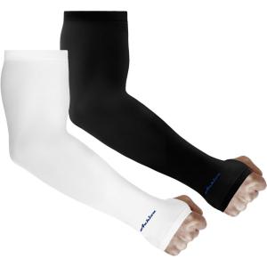 Achiou Arm Sun Sleeves Compression UV Protection Cooling for Men Women Summer Sunblock Basketball Football, Cover Arms Tattoo(2 Pairs: Black  White)