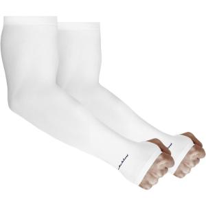 Achiou Arm Sun Sleeves Compression UV Protection Cooling for Men Women Summer Sunblock Basketball Football, Cover Arms Tattoo(2 Pairs: White)