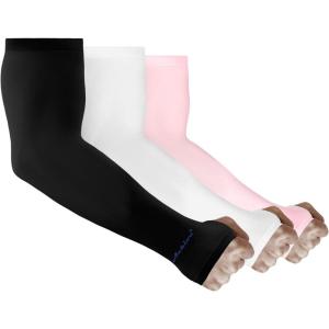 Achiou Arm Sun Sleeves Compression UV Protection Cooling for Men Women Summer Sunblock Basketball Football, Cover Arms Tattoo(3 Pairs: Black white pink)