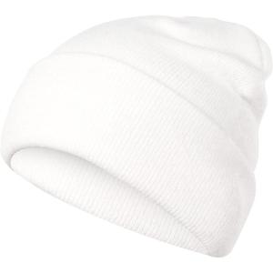 Achiou Beanie Hat for Women Men, Warm Cuffed Knit Hat for Skiing Running Outdoor Sports(White)