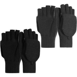 Achiou Convertible Mittens Fingerless Gloves for Men and Women, Thermal Knit Touchscreen Gloves with Flip Cover(Black and Dar Kgray)