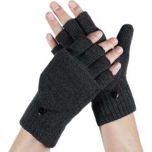 Achiou Convertible Mittens Fingerless Gloves for Men and Women, Thermal Knit Touchscreen Gloves with Flip Cover(Darkgray)