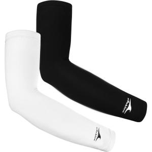 Achiou Cooling Ice Silk Arm Sleeves, Summer UV Sun Protection Compression Sleeves UPF 50+ for Women Volleyball Youth Sports(2 Pairs: 1 Pair Black  1 Pair White)