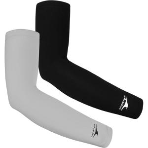 Achiou Cooling Ice Silk Arm Sleeves, Summer UV Sun Protection Compression Sleeves UPF 50+ for Women Volleyball Youth Sports(2 Pairs: 1pair Black  1 Pair Gray)