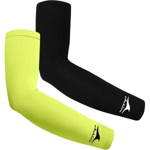 Achiou Cooling Ice Silk Arm Sleeves, Summer UV Sun Protection Compression Sleeves UPF 50+ for Women Volleyball Youth Sports(2 Pairs: 1pair Black 1 Pair Fluorescent Yellow)