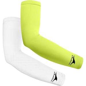 Achiou Cooling Ice Silk Arm Sleeves, Summer UV Sun Protection Compression Sleeves UPF 50+ for Women Volleyball Youth Sports(2 Pairs: 1pair White 1 Pair Fluorescent Yellow)