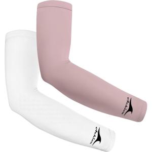 Achiou Cooling Ice Silk Arm Sleeves, Summer UV Sun Protection Compression Sleeves UPF 50+ for Women Volleyball Youth Sports(2 Pairs: 1pair White 1 Pair Pink)