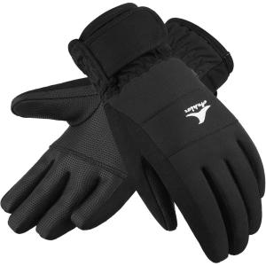Achiou Kids Ski Gloves, Waterproof Winter Snow Snowboard Gloves Warm Touchscreen for Kids Boys Girls Children Skiing Cycling(Black)