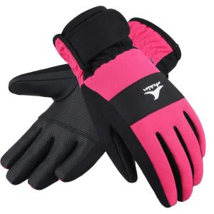 Achiou Kids Ski Gloves, Waterproof Winter Snow Snowboard Gloves Warm Touchscreen for Kids Boys Girls Children Skiing Cycling(Pink)