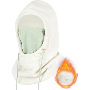 Achiou Ski Mask for Men Women, Winter Balaclava Warm Windproof Face Mask, Full Head Cover Scarf Neck for Cold Weather(White)