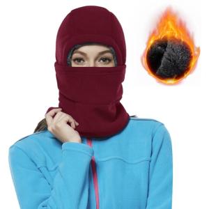 Achiou Ski Mask for Women Men, Sherpa Hood Ski Mask, Winter Balaclava Windproof Hooded Scarf Cold Weather Hat Neck Warmer(Wine Red)