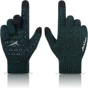 Achiou Winter Gloves, Glove for Men Women, Upgraded Touch Screen Texting Warm Running with Thermal Soft Knit Lining(Black & Green)