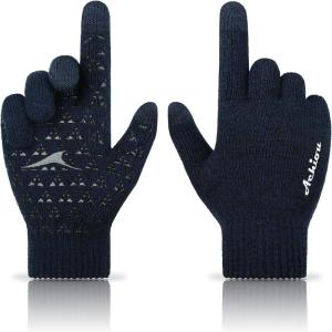Achiou Winter Gloves, Glove for Men Women, Upgraded Touch Screen Texting Warm Running with Thermal Soft Knit Lining(Black & Navy)