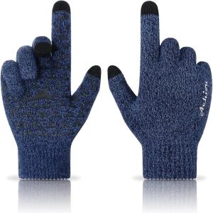 Achiou Winter Gloves, Glove for Men Women, Upgraded Touch Screen Texting Warm Running with Thermal Soft Knit Lining(Blue)