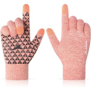 Achiou Winter Gloves, Glove for Men Women, Upgraded Touch Screen Texting Warm Running with Thermal Soft Knit Lining(Pinksandalwoodwhite)