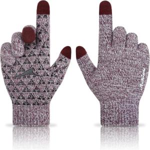 Achiou Winter Gloves, Glove for Men Women, Upgraded Touch Screen Texting Warm Running with Thermal Soft Knit Lining(White & Burgundy)