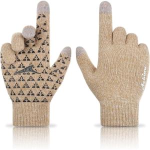 Achiou Winter Gloves, Glove for Men Women, Upgraded Touch Screen Texting Warm Running with Thermal Soft Knit Lining(White & Khaki)