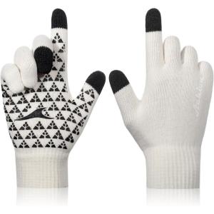 Achiou Winter Gloves, Glove for Men Women, Upgraded Touch Screen Texting Warm Running with Thermal Soft Knit Lining(White)