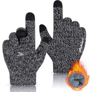 Achiou Winter Gloves for Men Women, Touch Screen Gloves, Upgraded Thicken Anti-Slip Silicone Gel, Thermal Soft Knit Lining(Black & White Thick)
