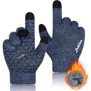 Achiou Winter Gloves for Men Women, Touch Screen Gloves, Upgraded Thicken Anti-Slip Silicone Gel, Thermal Soft Knit Lining(Blue Thick)