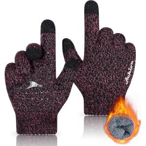 Achiou Winter Gloves for Men Women, Touch Screen Gloves, Upgraded Thicken Anti-Slip Silicone Gel, Thermal Soft Knit Lining(Rose Red Thick)