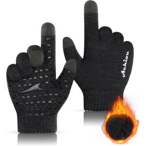 Achiou Winter Gloves for Men Women, Touch Screen Gloves, Upgraded Thicken Anti-Slip Silicone Gel, Thermal Soft Knit Lining(Shade Gray)