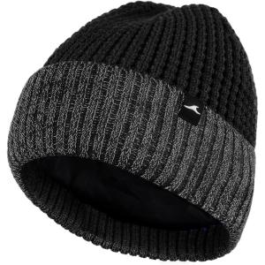 Achiou Winter Reflective Beanie Hat for Men Women, Warm Cuffed Winter Knit Hat Cap for Running Outdoor Sports High Visibility(Black)