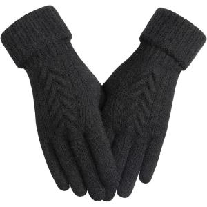 Achiou Women Winter Gloves, Touch Screen Texting Gloves, Elastic Soft Warm Knit Lined, One Size(Black)