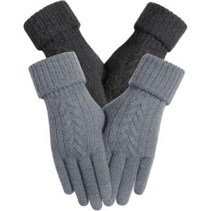 Achiou Women Winter Gloves, Touch Screen Texting Gloves, Elastic Soft Warm Knit Lined, One Size(Black and Dark Gray)